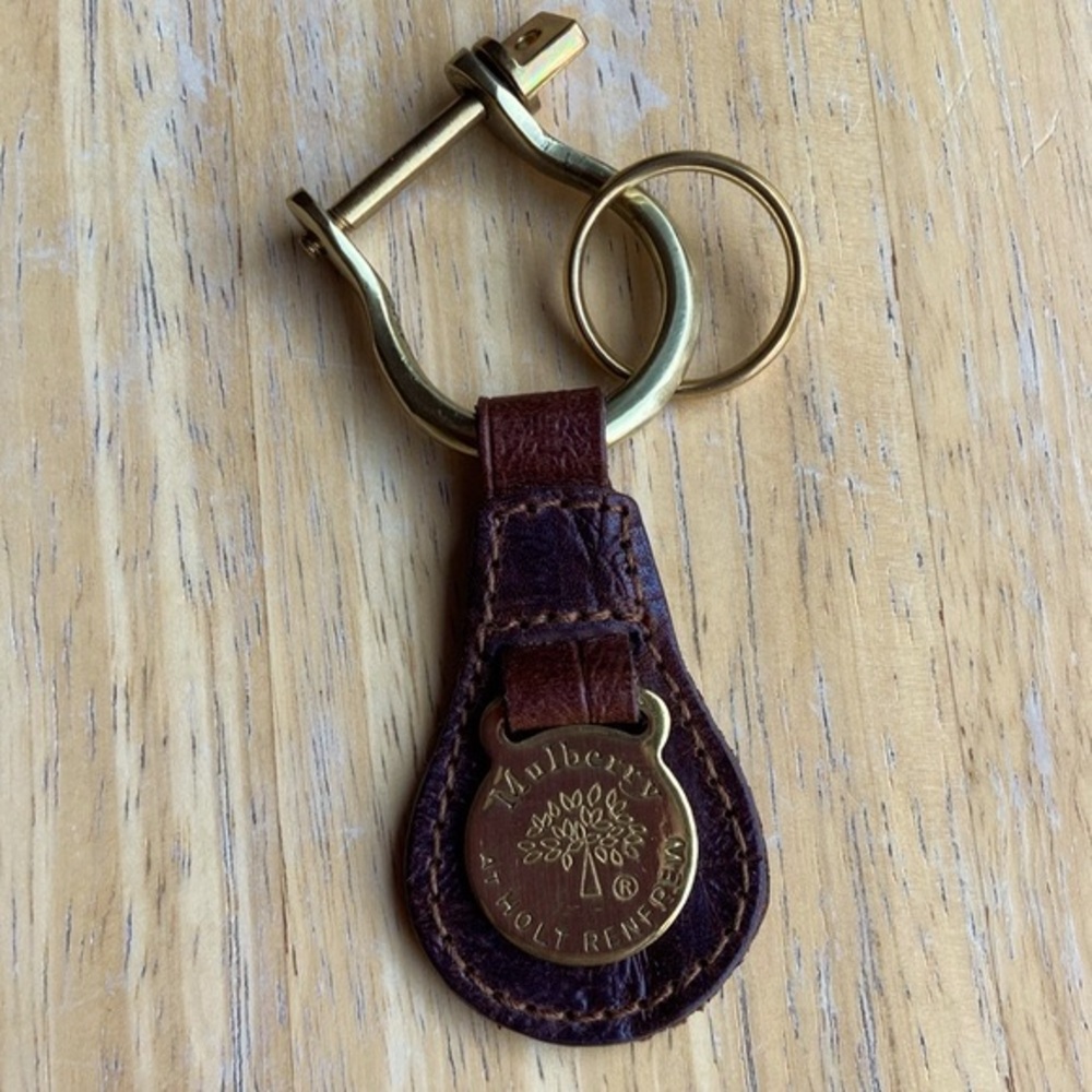 Mulberry Brown Leather Key Fob with Brass Accent